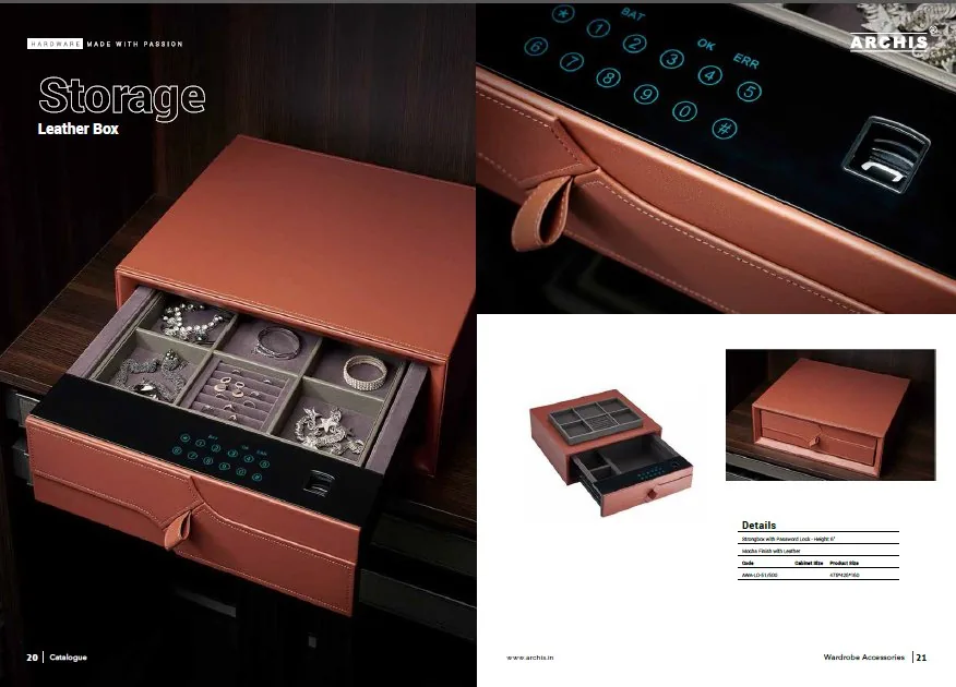 Archis Storage Leather Box with biometric lock and jewellery compartments