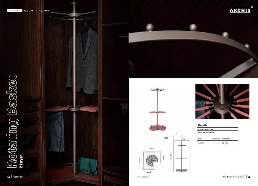 Archis Rotating Basket 2-layer in corner wardrobe with suit and handbag