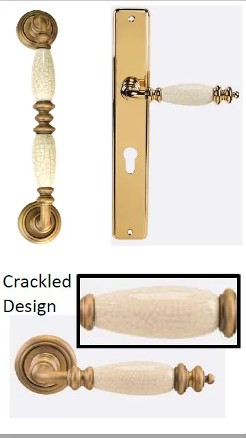 Archis Crackled Ceramic Door Handle with Antique Brass fittings