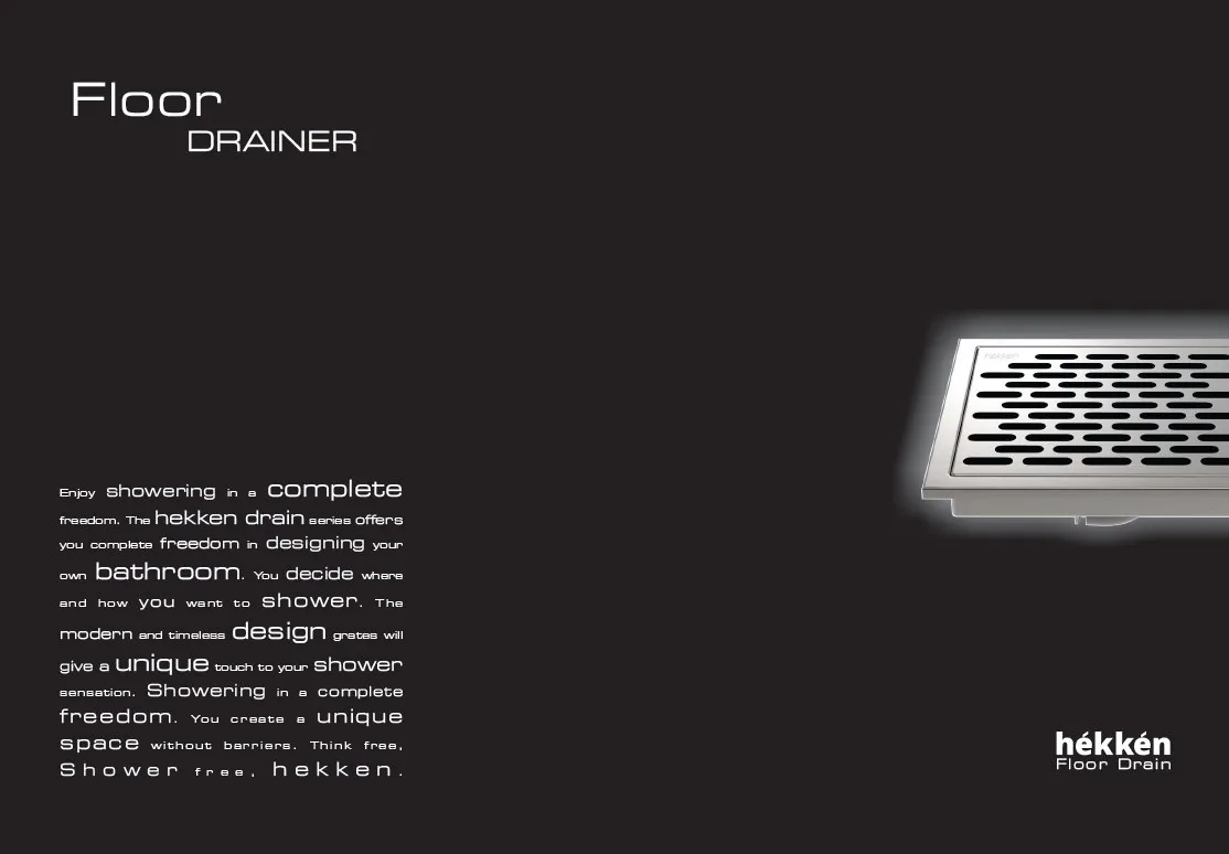 hékkén Floor Drainer — square grid stainless steel drainer on dark background