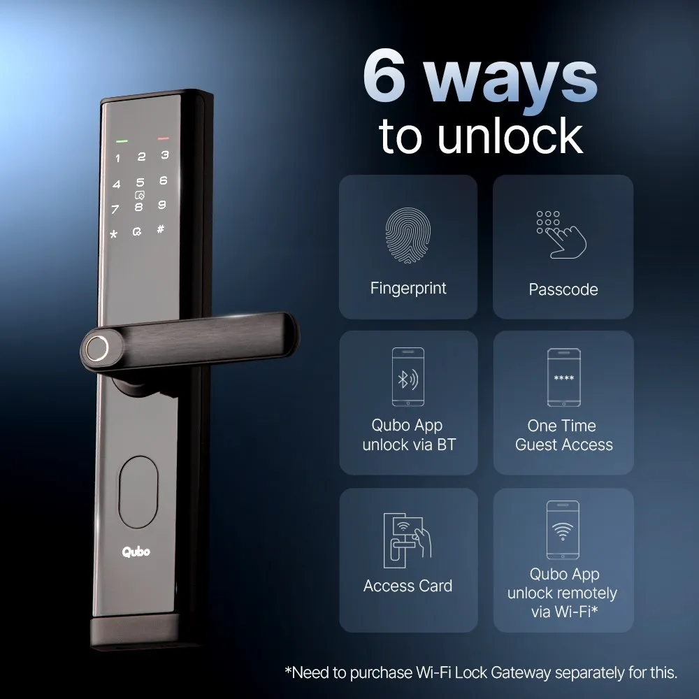 Qubo Nova Smart Door Lock 7 Way Access (Black, Copper) photo 2