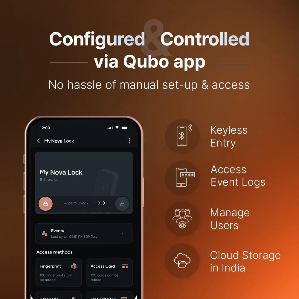 Qubo Nova Smart Door Lock 7 Way Access (Black, Copper) photo 6