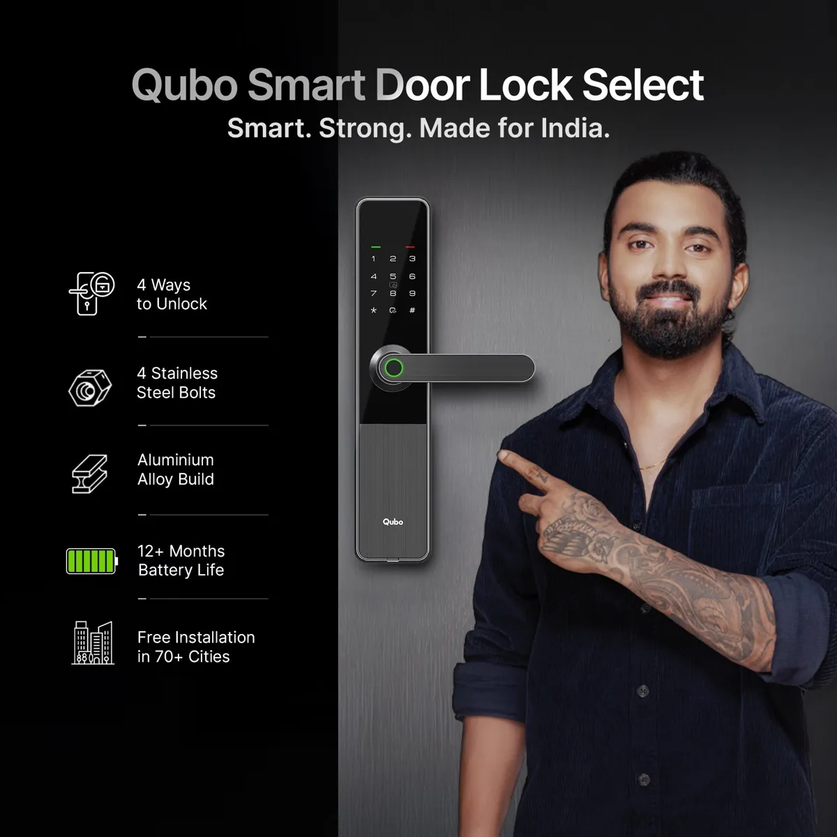 Qubo Optima Smart Door Lock (Black) photo 2